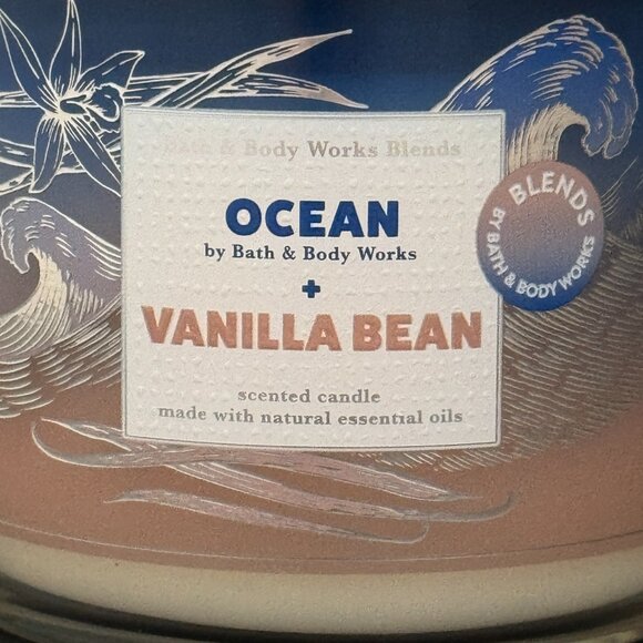 BBW Ocean + Vanilla Bean Bath & Body Works 3 Wick Candle - Picture 3 of 10
